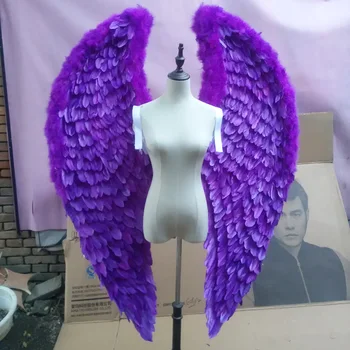 Новоприбывший син цвят лилаво проходът шоу Голямо перо сватбен реквизит за снимки крила на ангел автокъщи cosplay подпори