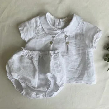 Новородени комплекти годишни деца детски момичета момчета дрехи кукла яка памук бельо тениска топ + PP шорти 2 бр. Детски дрехи