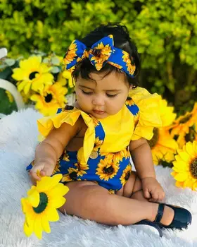 Новороденото дете деца момиче слънчоглед плъзгачи лятото с къс ръкав пристрастие тела превръзка, за облекло набор от дрехи