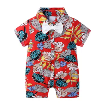 Новороденото дете ританки момчета и момичета на малко дете с къс ръкав пижами за бебета Foral вратовръзка пеперуда гащеризон Детски дрехи