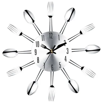 Нож от неръждаема стомана и вилица лъжица кухня ресторант стенен часовник декорация на дома