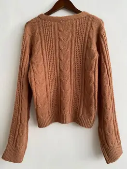 О-образно деколте плета пуловер жени с дълъг ръкав реколта однобортный есен нова мода меки възли жилетки