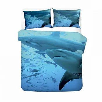 Обичай акула риба море пухени набор от микрофибър момче момичета комплект постелки 2/3 бр с калъфка синьо комплект спално бельо King Szie
