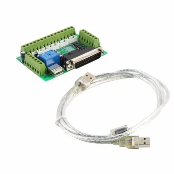 Обновен 5-оси CNC интерфейс адаптер Breakout Board за стъпков мотор водача Mach3 + USB кабел