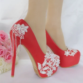 Обувки на висок ток дамски банкетная Обувки дамски обувки сватбени вечерни обувки Дамски вода Диамантени перли токчета на обувки