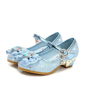 Обувки принцеса детски кожени сандали на Елза на висок ток за момичета летни сандали Anna Chaussure Enfants Party Shoes EU 24-36
