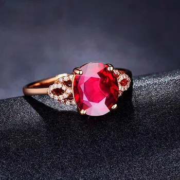 Овална рубин скъпоценни камъни червен кристал AAA Циркон диаманти пръстени за жени 18k розово злато цвят на луксозни бижута bijoux bague party подаръци