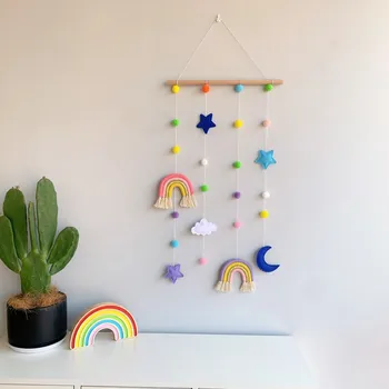 Окачен снимка дисплей с розови помпоном украшение САМ рамки стенен органайзер Boho декорации за детската стая Baby Kid Room