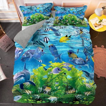 Океан серия сладък Кийт Русалка риба шаблон комплект постелки 3D полиестер домашен текстил чаршаф и калъфка спално бельо