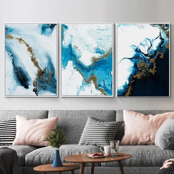 Океанско синьо абстрактно изкуство платно, масло, живопис природата на изкуството на стената плакати и щампи Cuadros стени на изкуството картини за хол