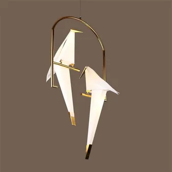 Оригами птица окачен лампа кухня с трапезария luminaria de teto pendente Златна Птичья клетка хартиени лампиони полилей осветителни тела