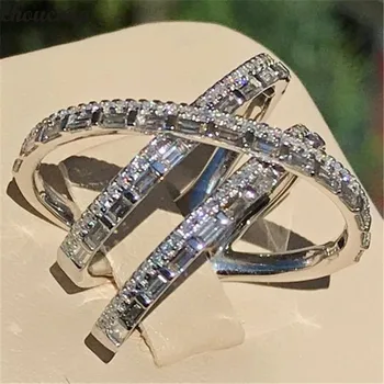 Оригинален 925 сребро Cross Line пръстен T shape AAAAA cz диамантен годежен пръстен, пръстени за жени, изискани сватбени украса на партията