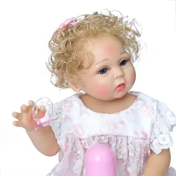 Оригинален NPK 48 см цялото тяло силиконови прероди детски кукли руса / кафява къдрава коса bebe прероди menina доказателство вода вана играчка