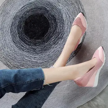 Остри обувки с меко дъно дамски платформа високи токчета клинове дамски токчета розов