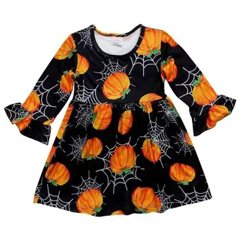 От 1 до 5 години бебе момче Хелоуин момиче обличам рог с дълъг ръкав тиква паяжини печат празнична рокля на сладко момиче пакетче празнична облекло