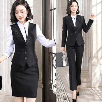 Офис дами работно облекло жени, Жени с високо качество брючные костюми комплект OL брючные костюми официално женски сако сако, жилетка, панталони 3 бр.