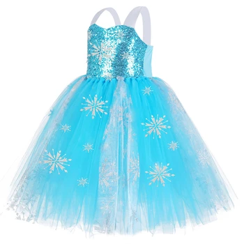 Пайети Елза принцеса рокли за момичета костюми Снежна кралица пакетче рокля дълга момиче обличам децата облекло за Хелоуин, деня на раждане