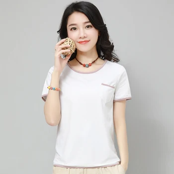 Памук Женска тениска с къс ръкав на корейската версия на свободни лято 2020 нов топ Половината ръкав тениски дамски летни дрехи