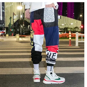 Панталони за мъже пролет и есен нова модна тенденция печат хип-хоп свободното движение на девет минути случайни пътеки колан, Мъжки панталони