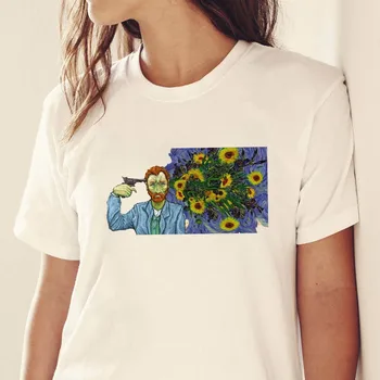 Пародия На Van Gogh Маслени Бои Printing T Shirt Woman Short Sleeve Смешни Graphic Tees Women Aesthetic Vintage T Shirt Ropa Mujer