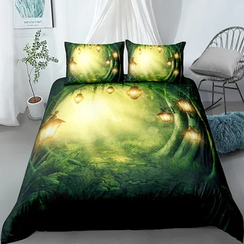 Пейзаж 3D легла набор от живописен дърво Слънцето чаршаф калъфка за дома Спалня с две Единични легла Queen, King Size легло, юрган