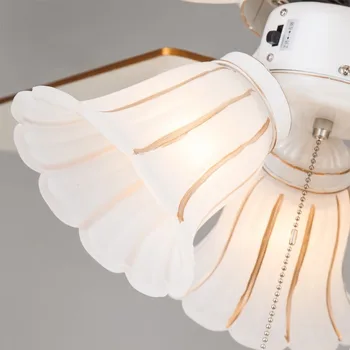 Перлено бял вентилатор на тавана светлини дърпа веригата E27 светлини ceeling вентилатор лампа декор спални ретро Домашен лампа безшумен мотор
