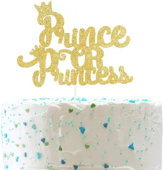 Персонализирайте акрилен блясък на златен принц или принцеса торта Topper той или тя пода разкрие Baby Shower Парти декорации