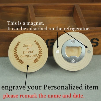 Персонализирано лого потребителски име дата на дърво отварачка за бутилки хладилник Магнит сватбени сувенири и подаръци, сватбени подаръци за гости