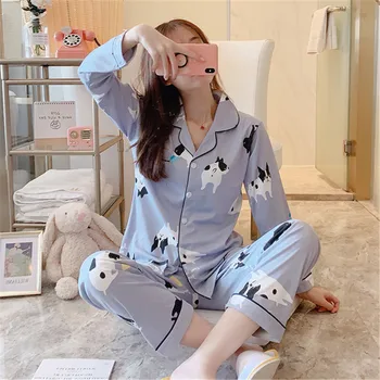 Пижамные комплекти за жени на свободното време всеки ден печатни отложной яка женски меки елегантни дълги ръкави корейски стил Kawaii студент сладко тънък