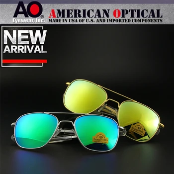 Пилотът слънчеви очила за мъже с високо качество марка дизайнер AO огледало слънчеви очила за мъжки американската армия военен оптичен стъклен обектив YQ1001
