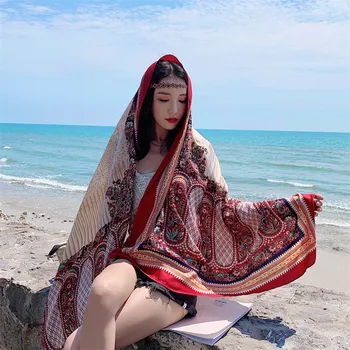 Плаж пътуване 2019 лято дамски шал плюс размера на памук чешки печат шал дамски шалове плаж пареос echarpe foulard femme