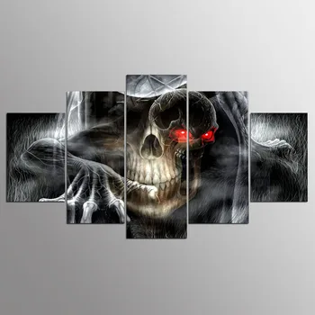 Платно HD разпечатки на картини за вашия интериор, дневна 5 парчета Hallween Horror Cool Skull Paintings модулни плакати Wall Art Рамка
