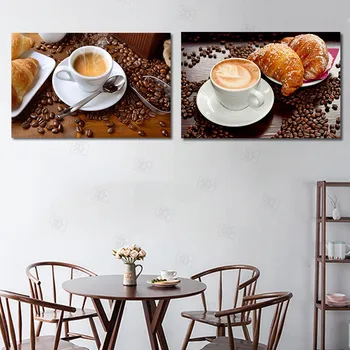 Платно за Живопис ресторант чашата за кафе на зърна на кафе стенно изкуство на съвременната модулна картина за декорация на кухня Hd печатни плакат