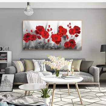 Платно картини Червено цвете маки на стената изкуството на плакати и щампи Акварел декоративни картини за дома хол Cuadros