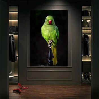 Платно печат на плакати Зелен папагал зимородок картина на HD хол стенно изкуство класическа птица Хум декор животни платно Живопис