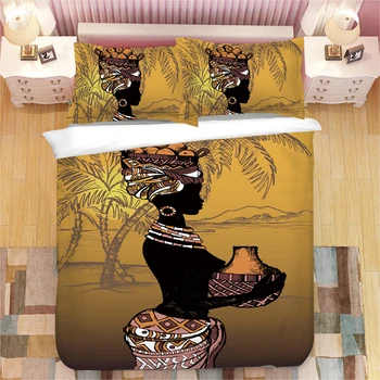 племе национален стил карикатура африканска жена завивки, пухени завивки калъфки одеяло спално бельо