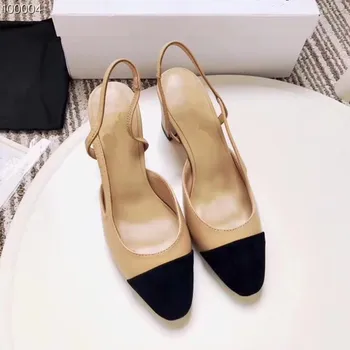 Плитки Дамски Сандали Естествена Кожа На Среден Ток 2020 Новият Годишен Луксозна Дизайнерска Марка Дамски Обувки На Висок Ток Zapatos De Mujer New