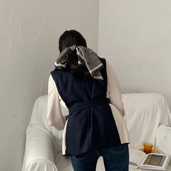 Плътен кръгъл отвор жилетка дамска мода нередовни дантела-up жилетка без ръкави дами корейски двухсекционный тънка жилетка с цип жени 2020