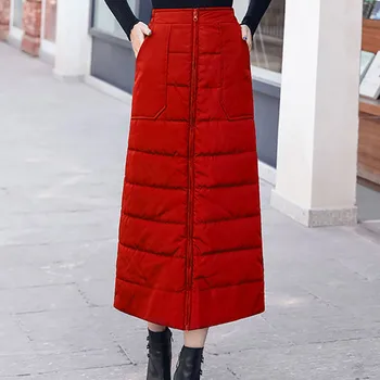 Плюс размер 5XL зимна топла дамски еластична Висока Талия-черно надолу памучен панталон дамски дебела светкавица тънък нова мода пола