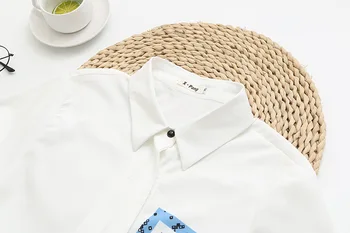 Плюс Размер XL-4XL женска бяла шифоновая блуза с дълги ръкави сладки печатни върховете трапецовидна форма работно облекло прости Blusas