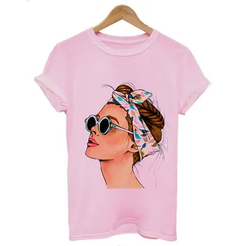 Плюс размер жени лято Vogue Print Lady ежедневни тениска върховете Harajuku градинска дрехи с къс ръкав О-образно деколте, потник тениски Camisetas Mujer