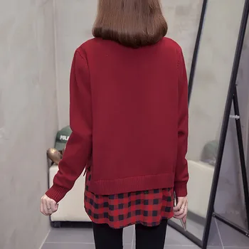Плюс Размер Пуловери Пуловери Жени 2020 Есен-Зима На Мода Карето Мозайка Стягам Скок Големи Свободни Корейски Възли Върховете
