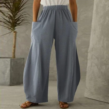 Плюс размер ряпа дамски есенни панталони ZANZEA елегантен твърди широки панталони случайни еластични висока талия, дълги Pantalon Palazzo 5XL