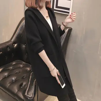 Плюс размера на жени с качулка жилетка палто 2020 Есен Зима корейски свободни сгущает приятна Дама със средна дължина, трикотажни блузи 5XL дръпна Femme