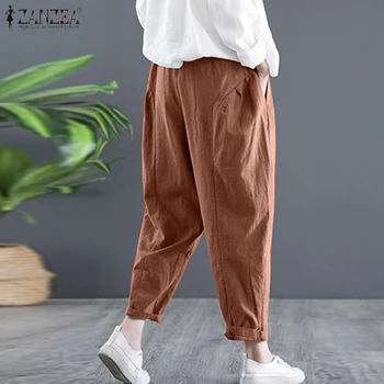 Плюс размери дамски ежедневни панталони ZANZEA 2021 Vintage Solid Harem Pant еластичен колан Pantalon Palazzo Female Solid Summer Turnip