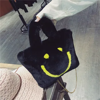Плюшено усмивка чанта 2018 зима нов изкуствена кожа топла дамска чанта с голям капацитет на мода верига чанта