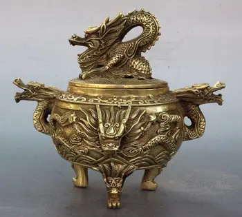 Повече за старинен стил месинг издълбани китайски дракон кадилница / кандило статуя.