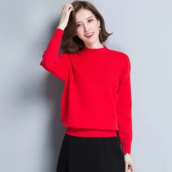 Половината turtlenecks твърди възли пуловери Дамски Ежедневни еластична корейски стил трикотаж върховете женски плюс Szie 4XL пролетта пуловери
