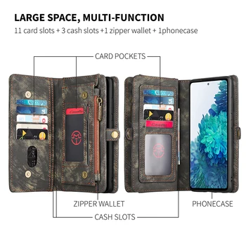 Портфейл с цип калъф за Samsung Galaxy S20 FE S21 S21Ultra S21Plus 5GMagnetic Leather Flip 360 Full Cover Card Holder Phone на Корпуса