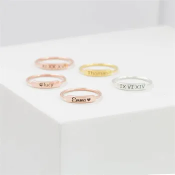 Потребителски 1 бр. Стекируемые името на чиния изрежете вдъхновяващи пръстен за жени, Момичета rose gold цвят на Bague бижута подаръци
